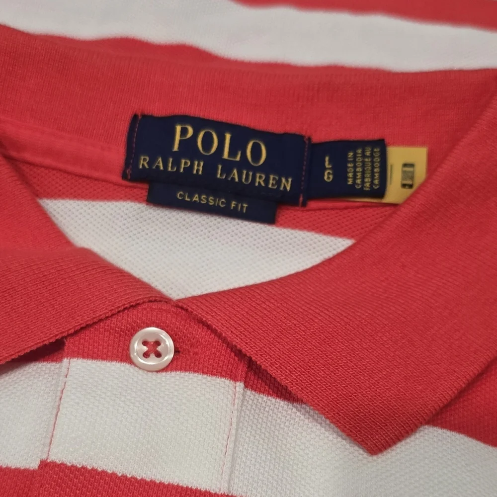 Polo Ralph Lauren Men Classic Fit Red & White Bold Striped Mesh Polo Shi…